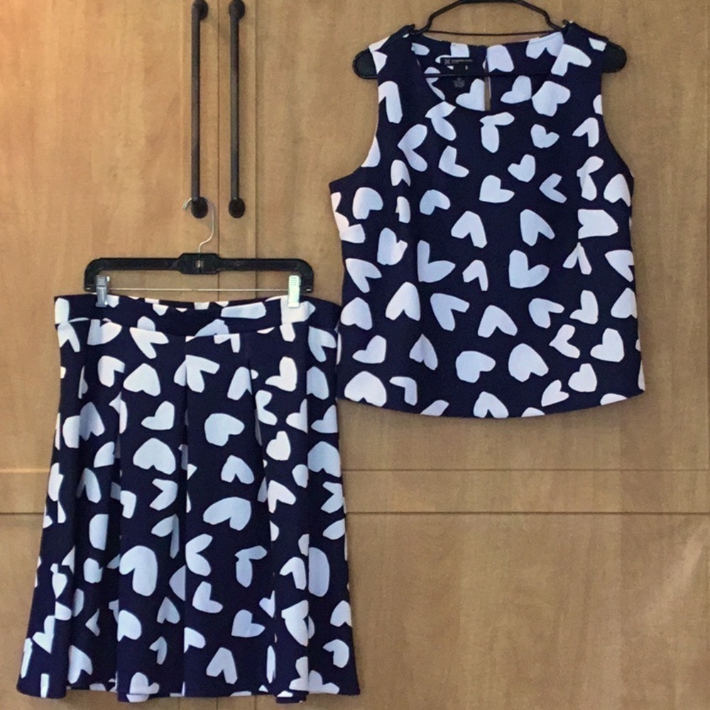 Inc Concepts Two Piece Skirt Set Navy w/ White Hearts Size OX NWOT
